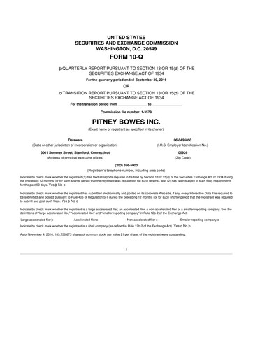 Miniature Pitney Bowes 10-Q Rapport trimestriel 2016 