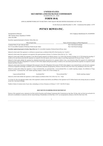 Miniature Pitney Bowes 10-K Rapport annuel 2016