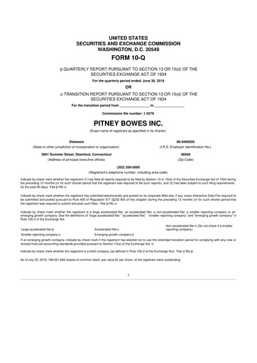 Miniature Pitney Bowes 10-Q Rapport trimestriel 2018 
