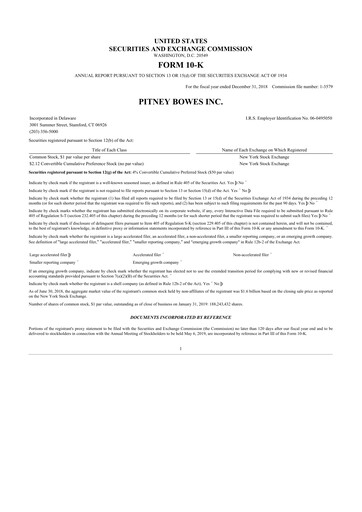 Miniature Pitney Bowes 10-K Rapport annuel 2018