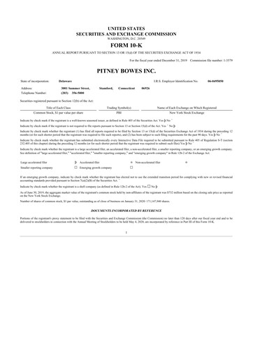 Miniature Pitney Bowes 10-K Rapport annuel 2019