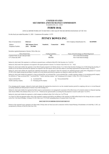 Miniature Pitney Bowes 10-K Rapport annuel 2020