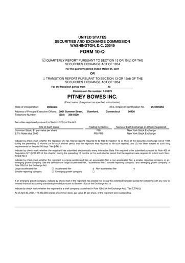 Miniature Pitney Bowes 10-Q Rapport trimestriel 2021 