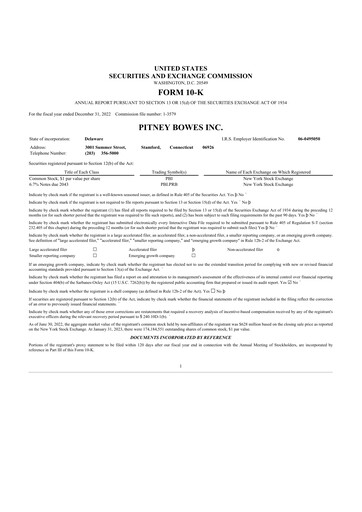 Miniature Pitney Bowes 10-K Rapport annuel 2022