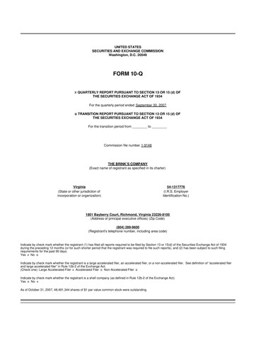 Thumbnail Brink's
 10-Q Quarterly Report FY 