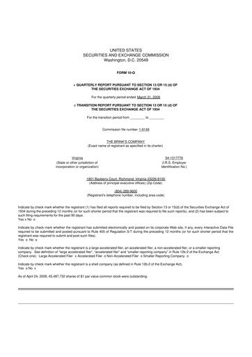 Thumbnail Brink's
 10-Q Quarterly Report FY 