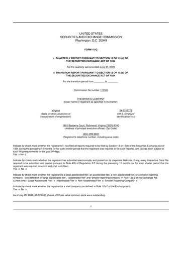 Thumbnail Brink's
 10-Q Quarterly Report FY 