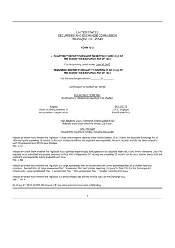 Thumbnail Brink's
 10-Q Quarterly Report FY2010 