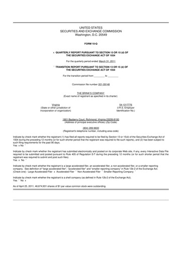 Thumbnail Brink's
 10-Q Quarterly Report FY2011 