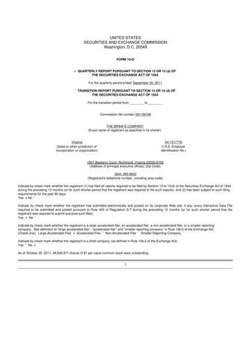 Thumbnail Brink's
 10-Q Quarterly Report FY2011 