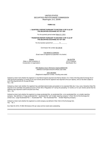 Thumbnail Brink's
 10-Q Quarterly Report FY2012 