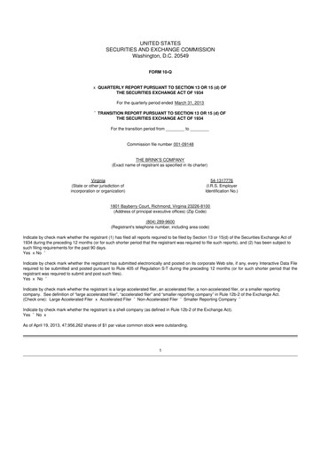 Thumbnail Brink's
 10-Q Quarterly Report FY2013 