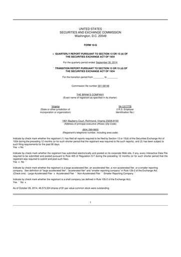Thumbnail Brink's
 10-Q Quarterly Report FY2014 