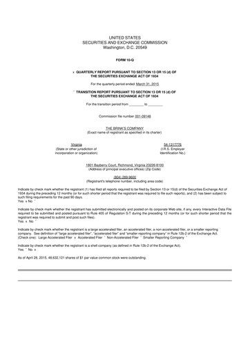 Thumbnail Brink's
 10-Q Quarterly Report FY2015 