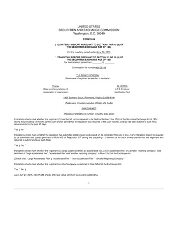 Thumbnail Brink's
 10-Q Quarterly Report FY2015 