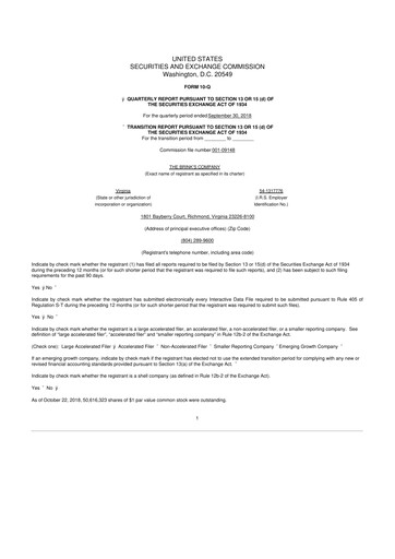 Thumbnail Brink's
 10-Q Quarterly Report FY2018 