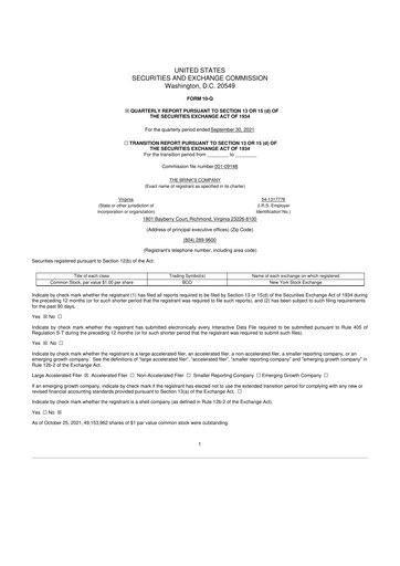 Thumbnail Brink's
 10-Q Quarterly Report FY2021 