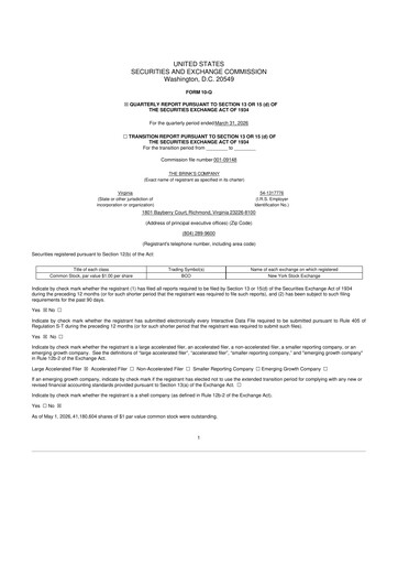 Miniature Brink's
 10-Q Rapport trimestriel  