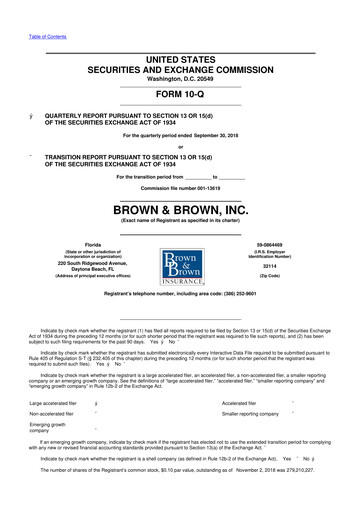 Thumbnail Brown & Brown
 10-Q Quarterly Report FY2018 