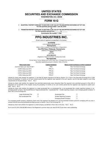 Thumbnail PPG Industries
 10-Q Quarterly Report FY2019 