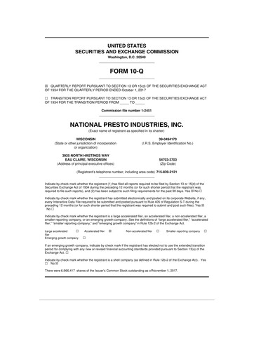 Thumbnail National Presto Industries
 10-Q Quarterly Report FY2017 