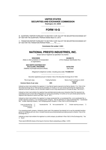 Thumbnail National Presto Industries
 10-Q Quarterly Report FY2019 