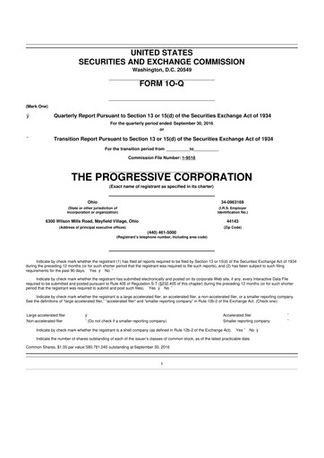 Thumbnail Progressive 10-Q Quarterly Report FY2016 