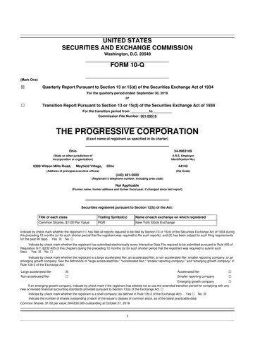 Thumbnail Progressive 10-Q Quarterly Report FY2019 