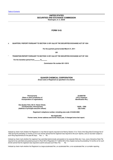 Miniature Quaker Houghton 10-Q Rapport trimestriel  