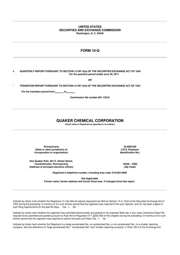 Miniature Quaker Houghton 10-Q Rapport trimestriel 2011 