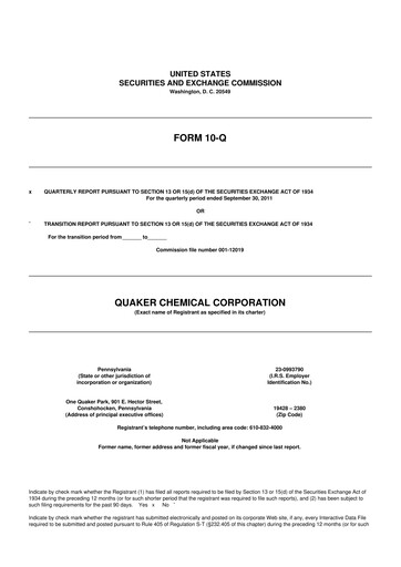 Miniature Quaker Houghton 10-Q Rapport trimestriel 2011 