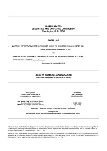 Miniature Quaker Houghton 10-Q Rapport trimestriel 2012 