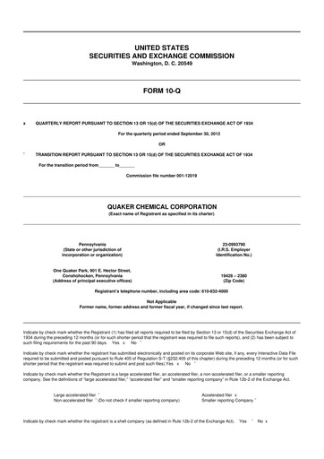 Miniature Quaker Houghton 10-Q Rapport trimestriel 2012 