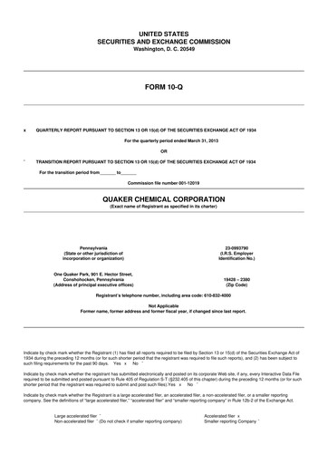 Miniature Quaker Houghton 10-Q Rapport trimestriel 2013 