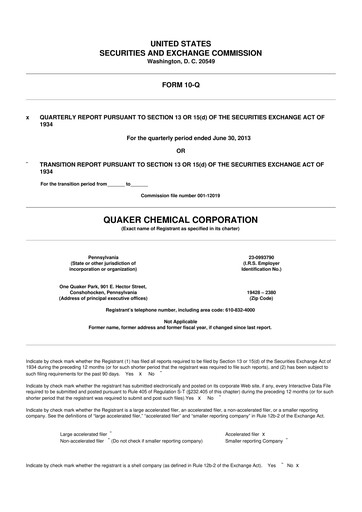 Miniature Quaker Houghton 10-Q Rapport trimestriel 2013 