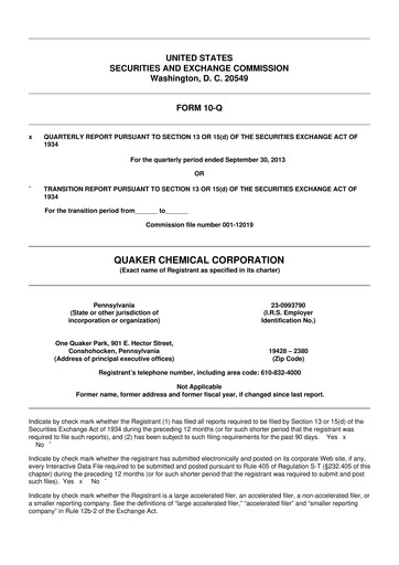 Miniature Quaker Houghton 10-Q Rapport trimestriel 2013 