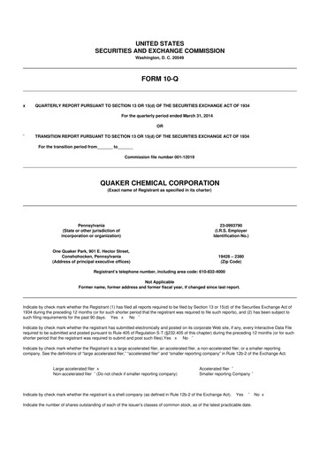 Miniature Quaker Houghton 10-Q Rapport trimestriel 2014 