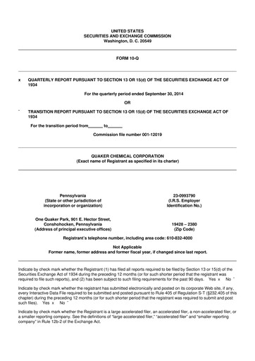 Miniature Quaker Houghton 10-Q Rapport trimestriel 2014 