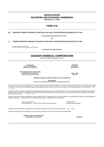 Miniature Quaker Houghton 10-Q Rapport trimestriel  