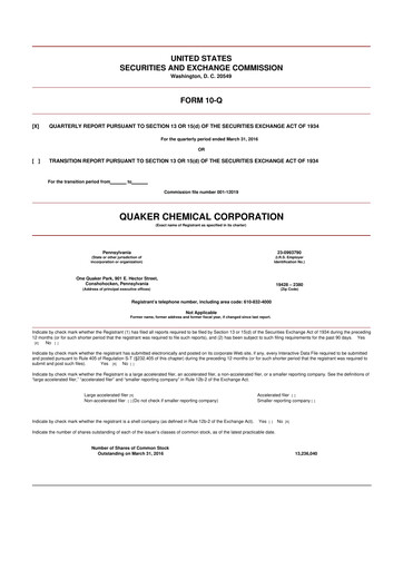 Miniature Quaker Houghton 10-Q Rapport trimestriel 2016 