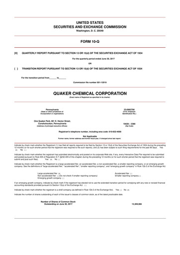 Miniature Quaker Houghton 10-Q Rapport trimestriel 2017 