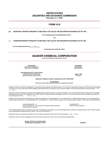 Miniature Quaker Houghton 10-Q Rapport trimestriel 2017 
