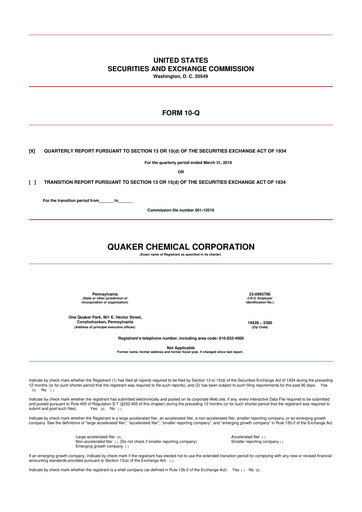 Miniature Quaker Houghton 10-Q Rapport trimestriel 2018 