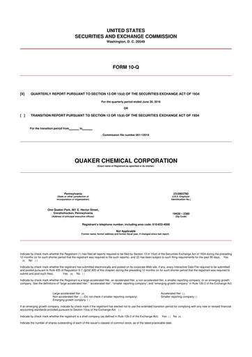 Miniature Quaker Houghton 10-Q Rapport trimestriel 2018 