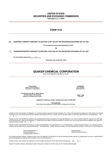 Miniature Quaker Houghton 10-Q Rapport trimestriel 2018 