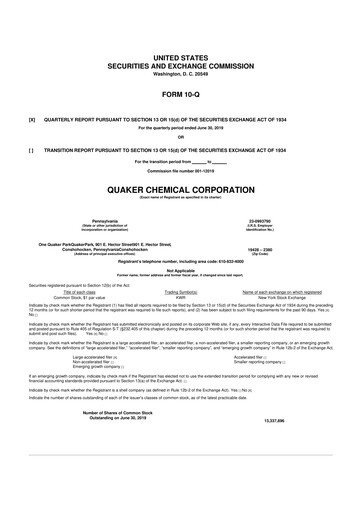 Miniature Quaker Houghton 10-Q Rapport trimestriel 2019 