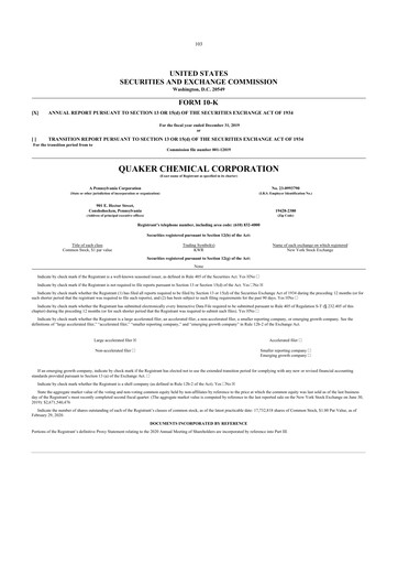 Thumbnail Quaker Houghton 10-K Annual Report 2019