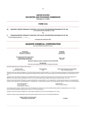 Miniature Quaker Houghton 10-Q Rapport trimestriel 2020 