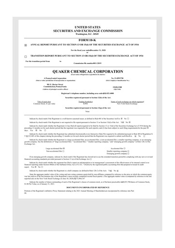 Thumbnail Quaker Houghton 10-K Annual Report 2020