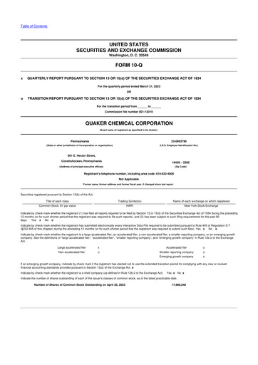Miniature Quaker Houghton 10-Q Rapport trimestriel 2023 